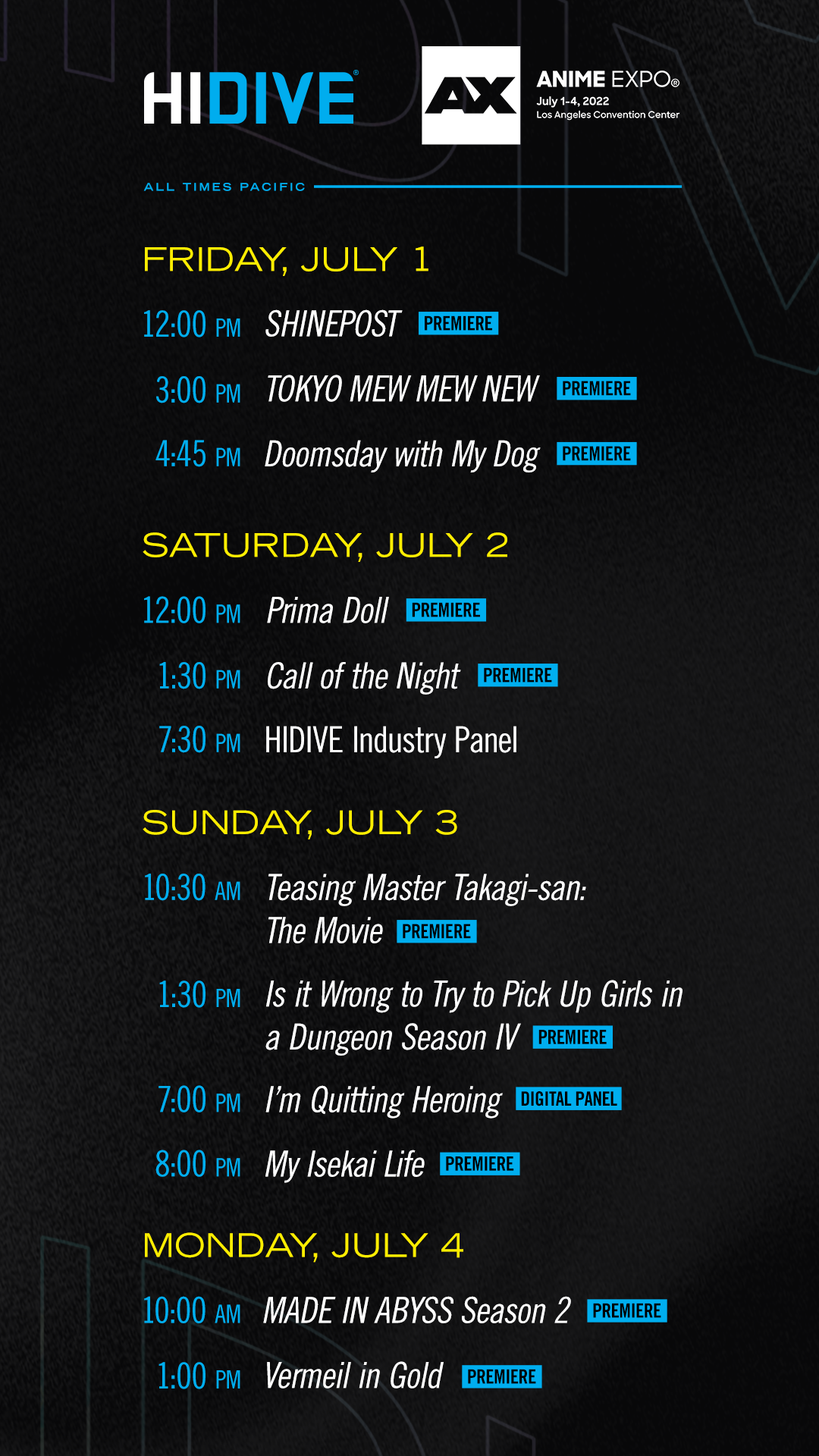 Anime Revolution  ANIREVOSUMMER SCHEDULE